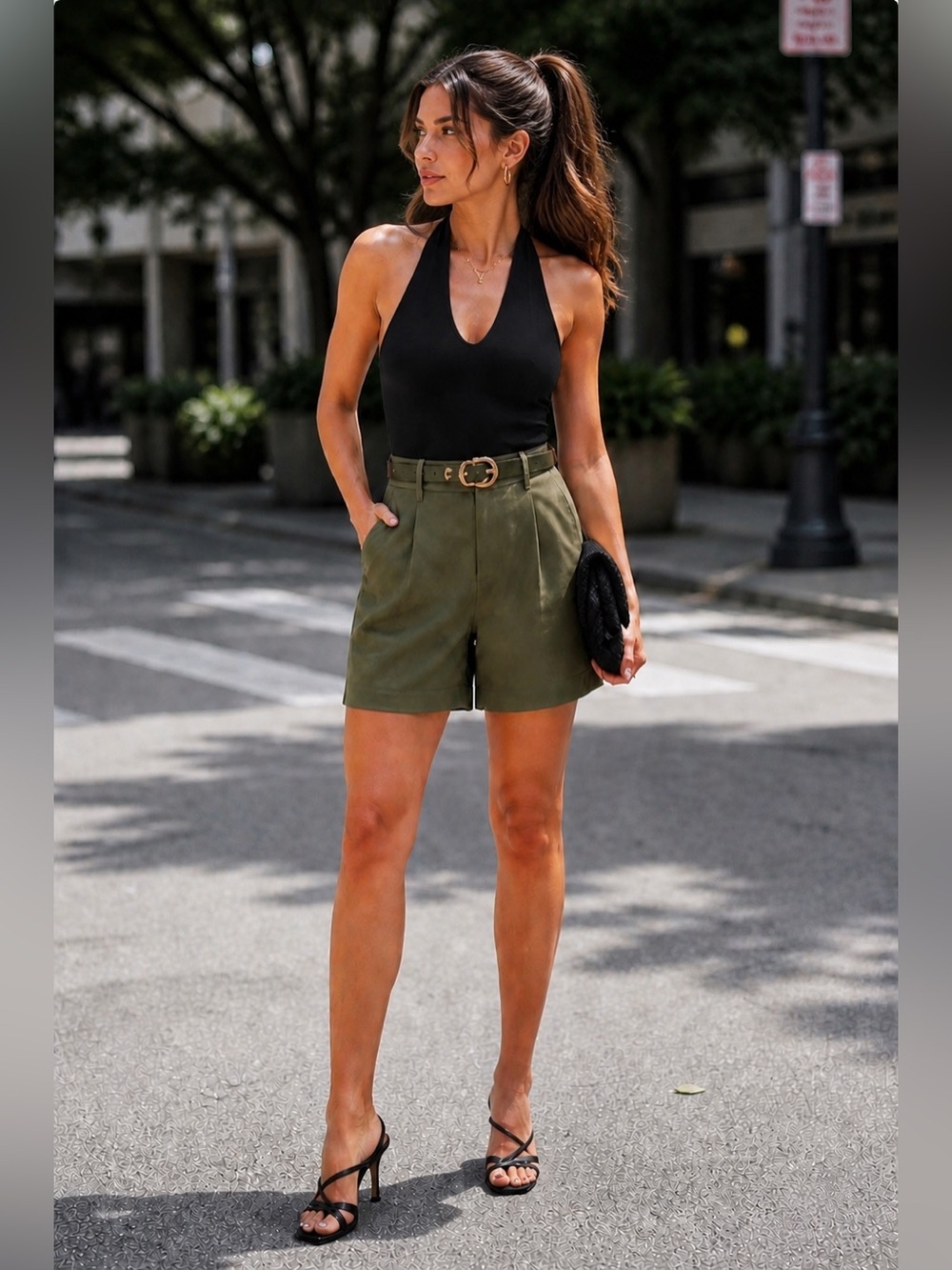 Express Editor Deep Olive Green Super High Rise‎ Shorts Sz8 NWT w/faint mark